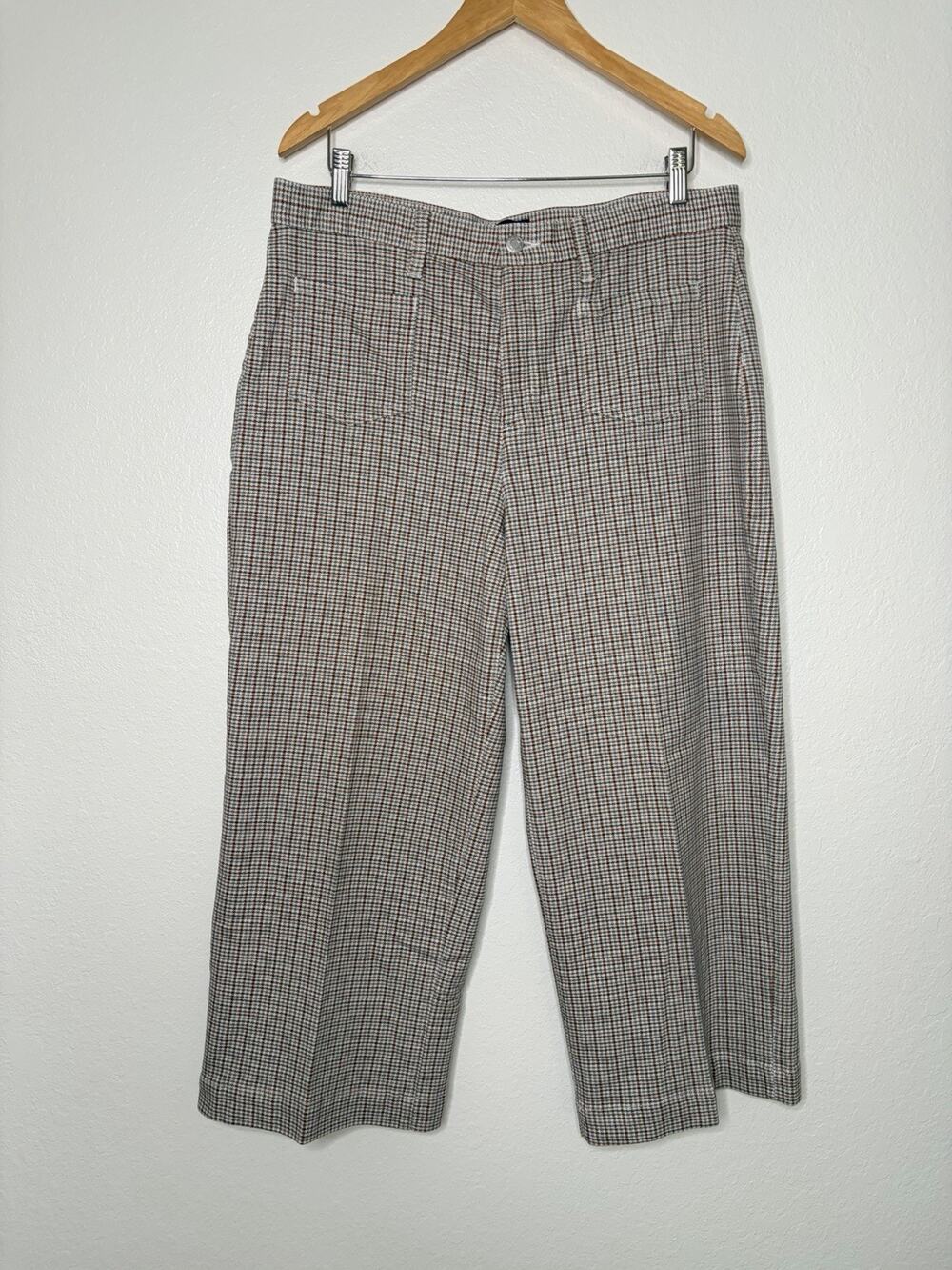 Land's End Women's Wide Leg Cropped Twill Pants Size 16 Light Academia Casual